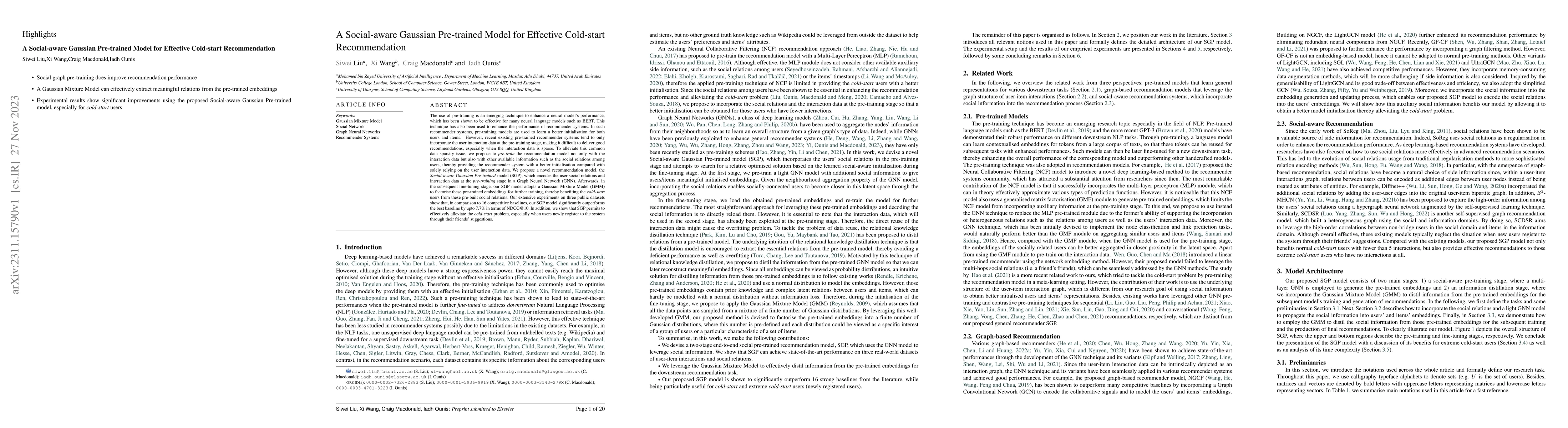 Thumbnail for A Social-aware Gaussian Pre-trained Model for Effective Cold-start
  Recommendation