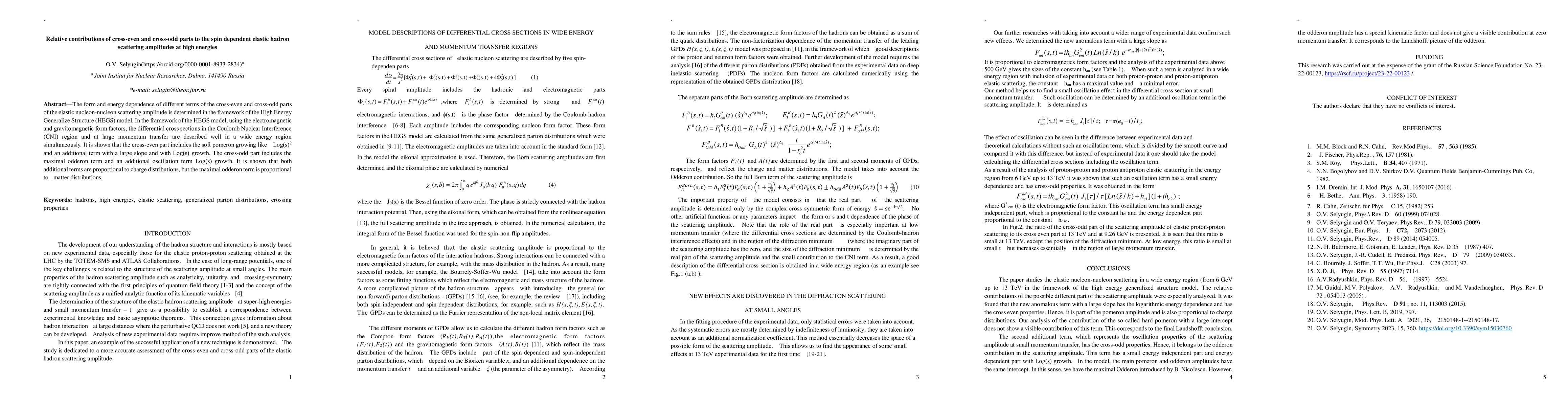 Thumbnail for Relative contributions of cross-even and cross-odd parts to the spin
  dependent elastic hadron scattering amplitudes at high energies