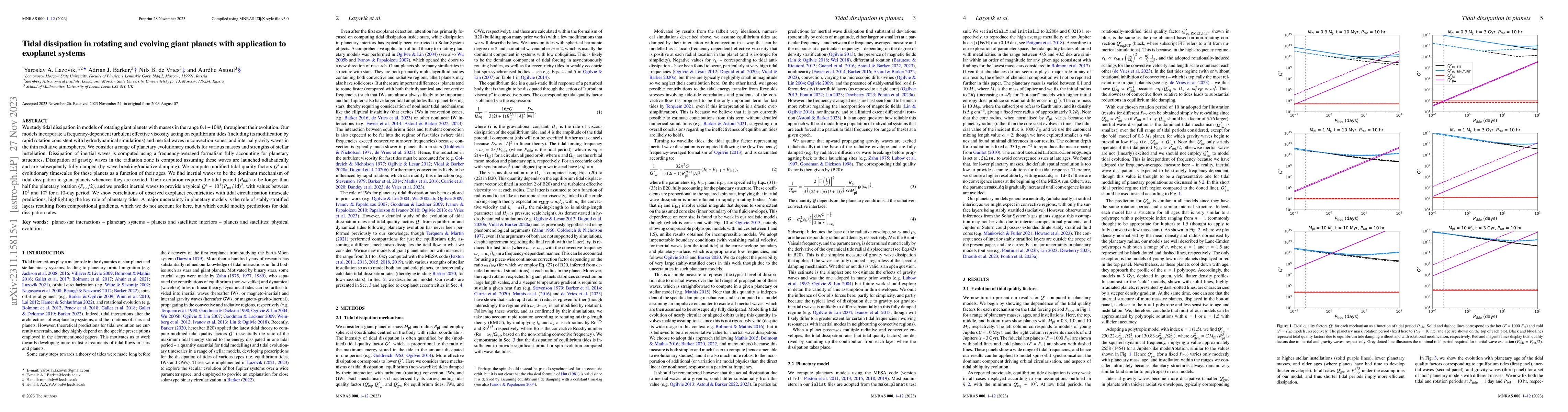 Thumbnail for Tidal dissipation in rotating and evolving giant planets with
  application to exoplanet systems