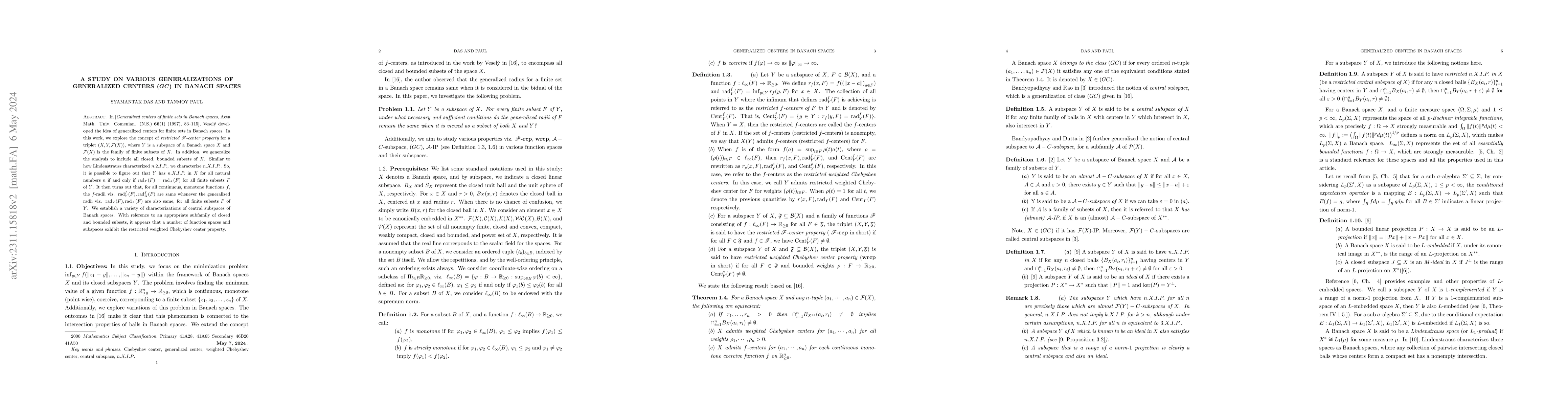 Thumbnail for A study on various generalizations of Generalized centers $\bm{(GC)}$ in
  Banach spaces