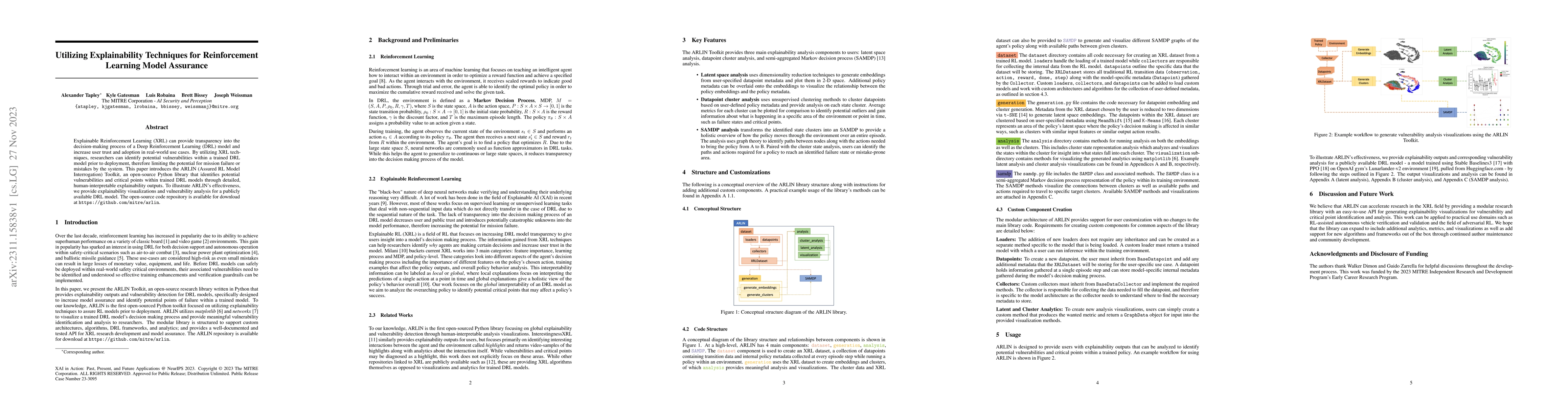 Thumbnail for Utilizing Explainability Techniques for Reinforcement Learning Model
  Assurance