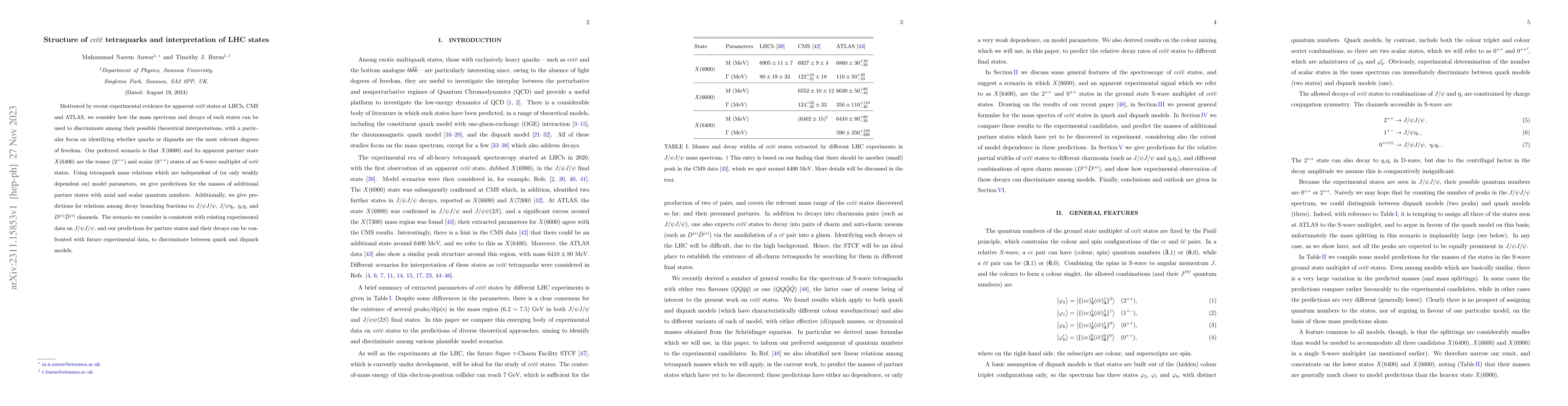 Thumbnail for Structure of $cc \bar c \bar c$ tetraquarks and interpretation of LHC
  states