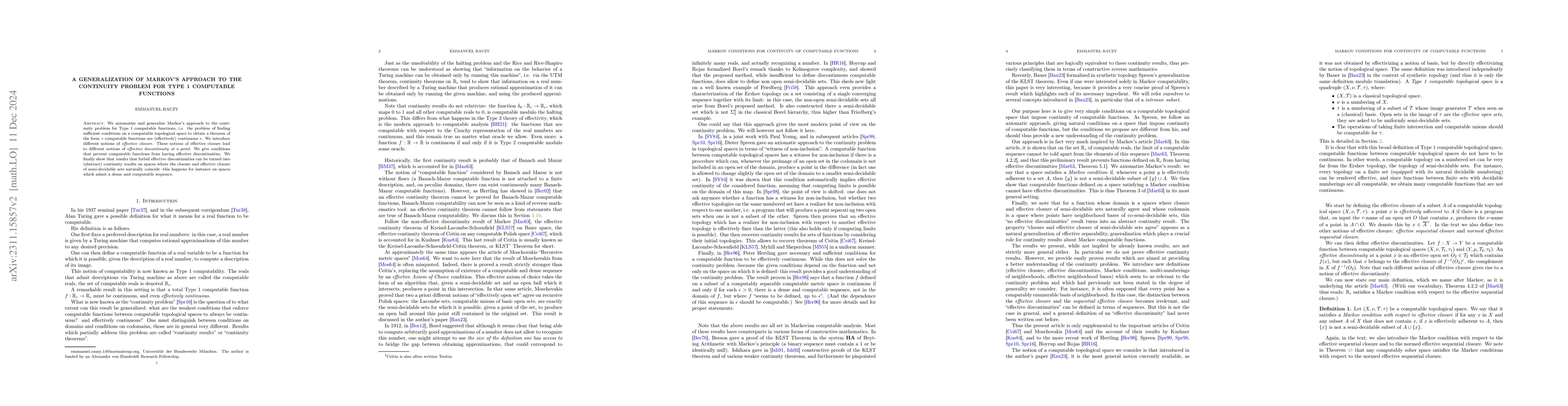 Thumbnail for A generalization of Markov's approach to the continuity problem for Type
  1 computable functions