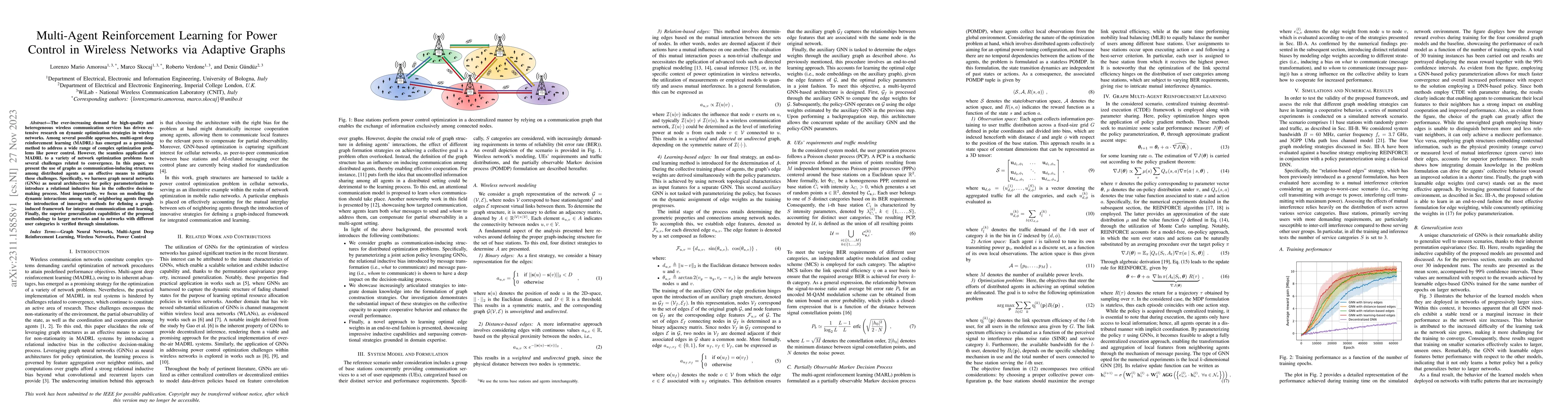 Thumbnail for Multi-Agent Reinforcement Learning for Power Control in Wireless
  Networks via Adaptive Graphs