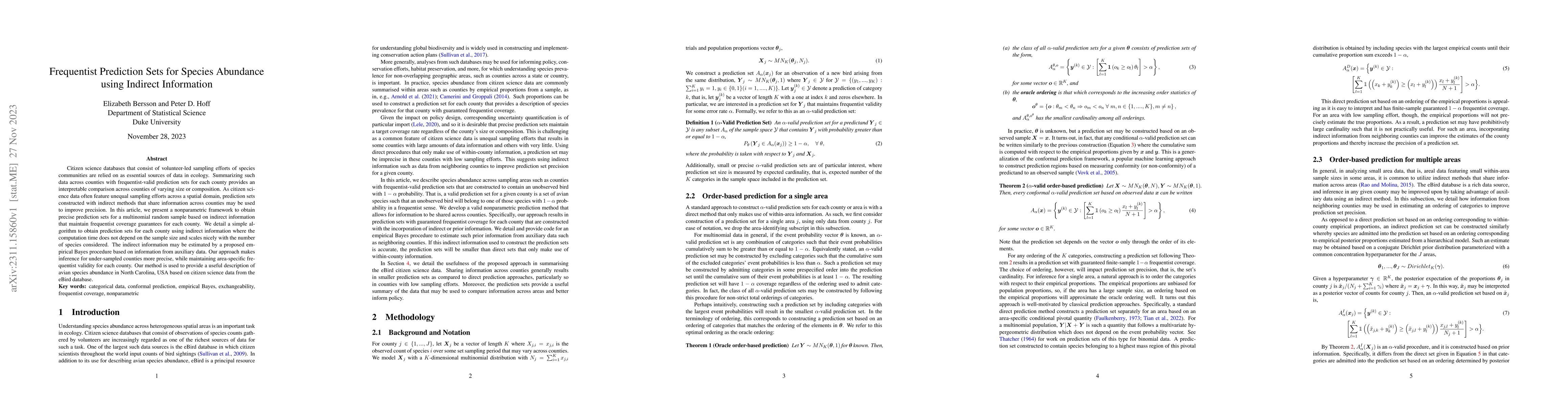 Thumbnail for Frequentist Prediction Sets for Species Abundance using Indirect
  Information