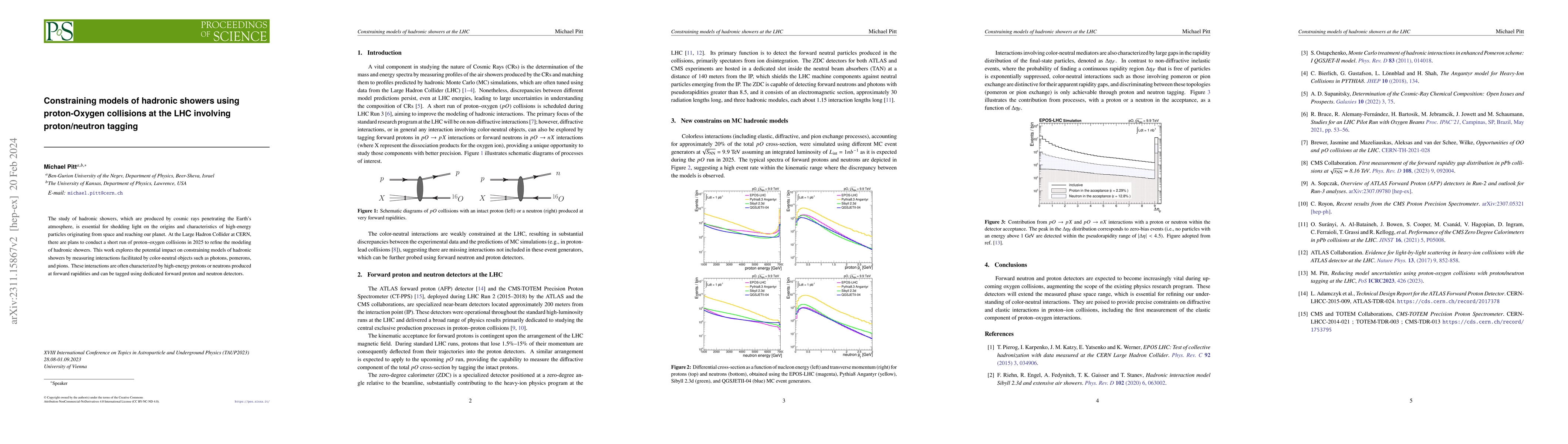 Thumbnail for Constraining models of hadronic showers using proton-Oxygen collisions
  at the LHC involving proton/neutron tagging