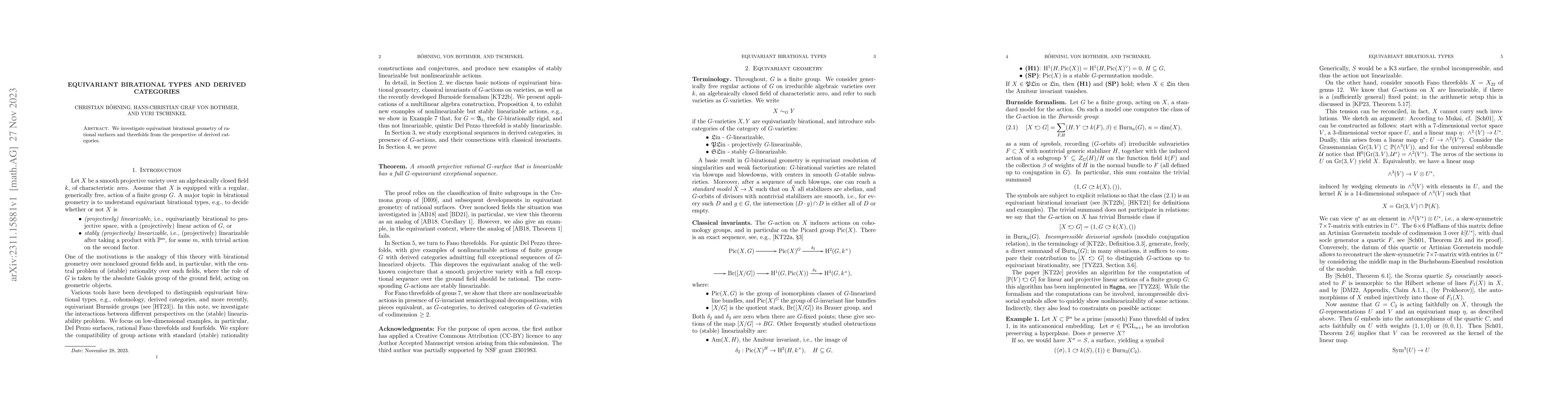 Thumbnail for Equivariant birational types and derived categories