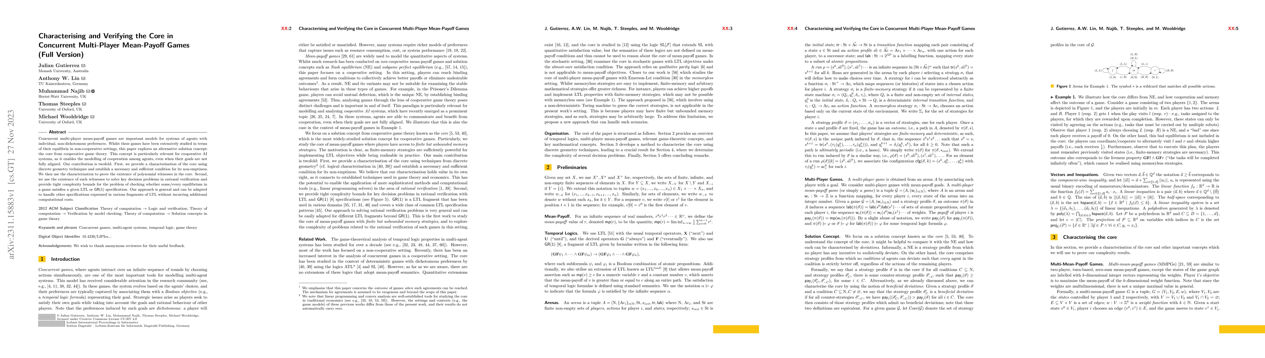 Thumbnail for Characterising and Verifying the Core in Concurrent Multi-Player
  Mean-Payoff Games (Full Version)