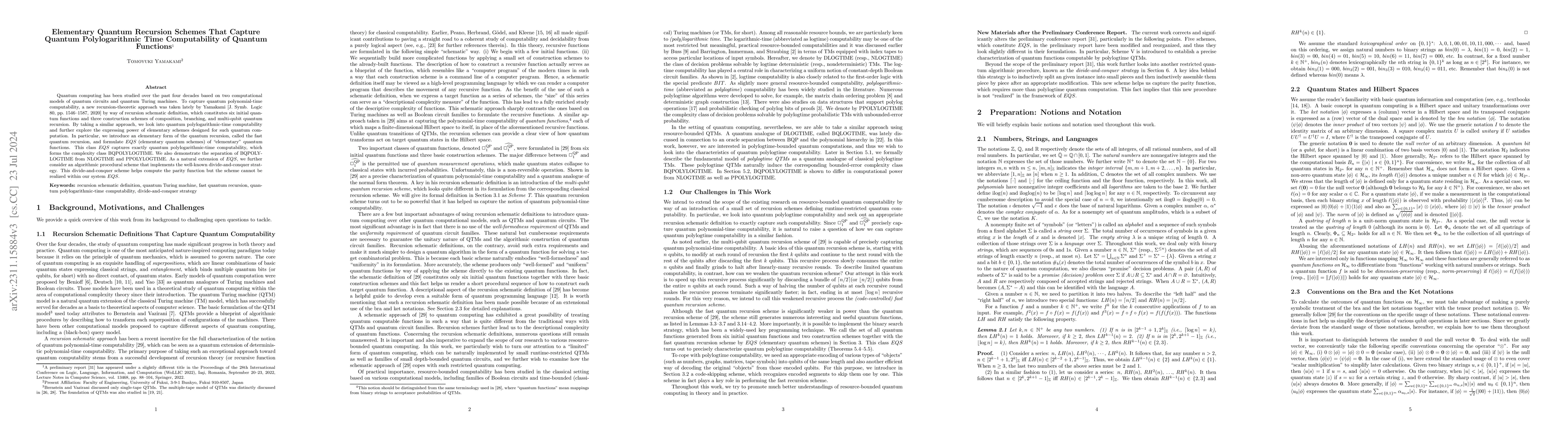 Thumbnail for Elementary Quantum Recursion Schemes That Capture Quantum
  Polylogarithmic Time Computability of Quantum Functions