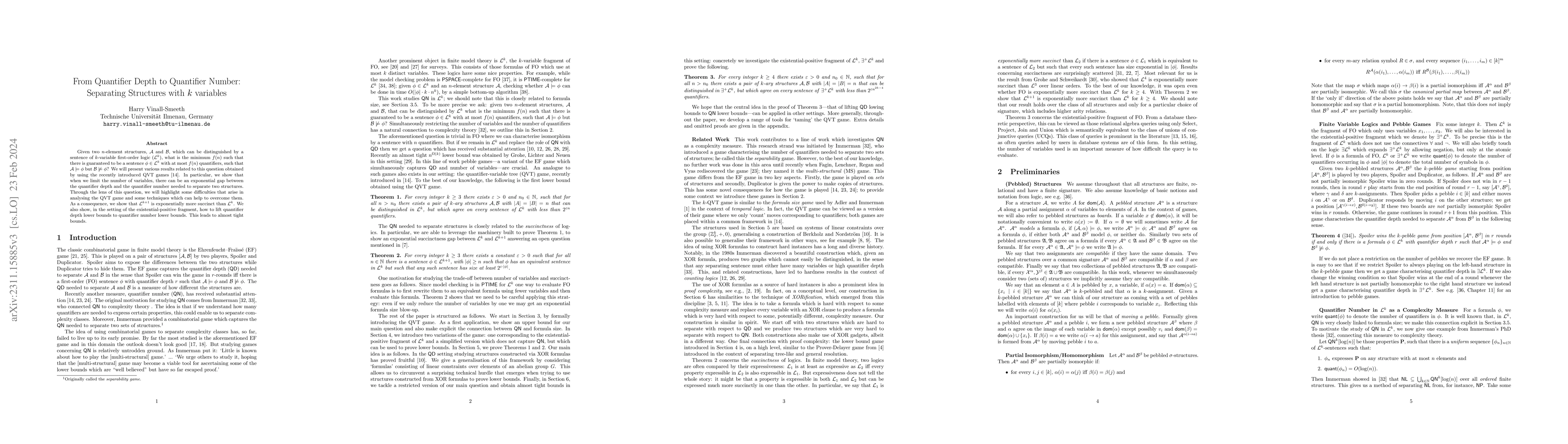 Thumbnail for From Quantifier Depth to Quantifier Number: Separating Structures with k
  Variables