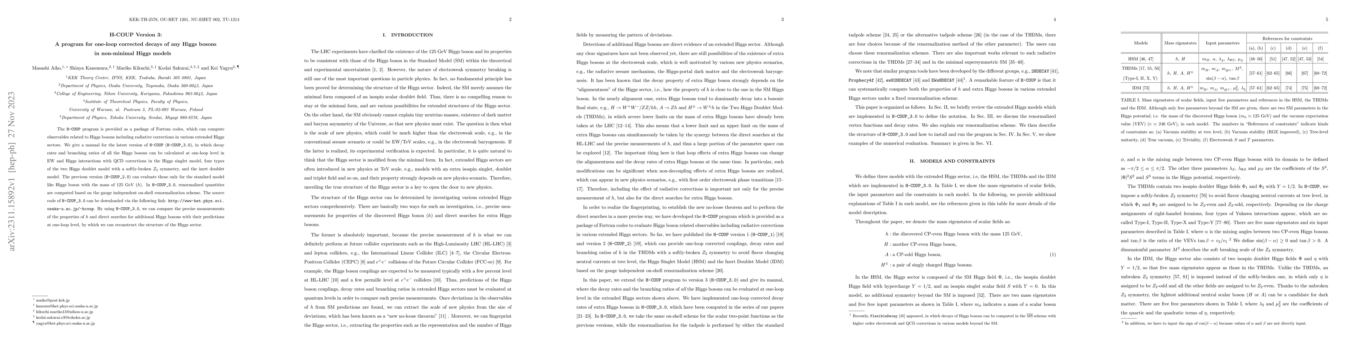Thumbnail for H-COUP Version 3: A program for one-loop corrected decays of any Higgs
  bosons in non-minimal Higgs models