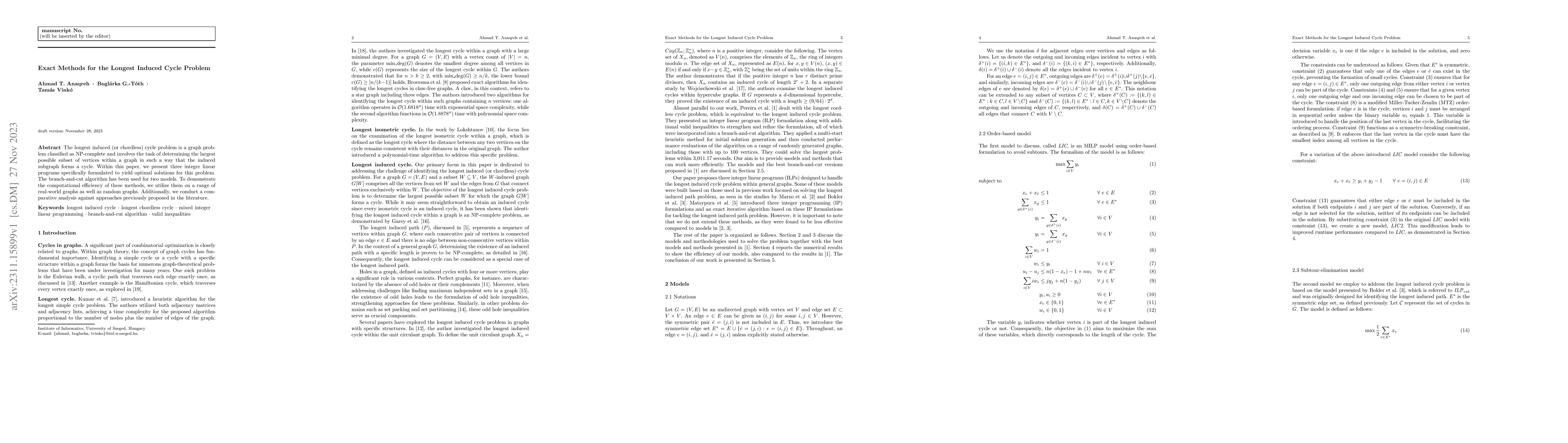 Thumbnail for Exact Methods for the Longest Induced Cycle Problem