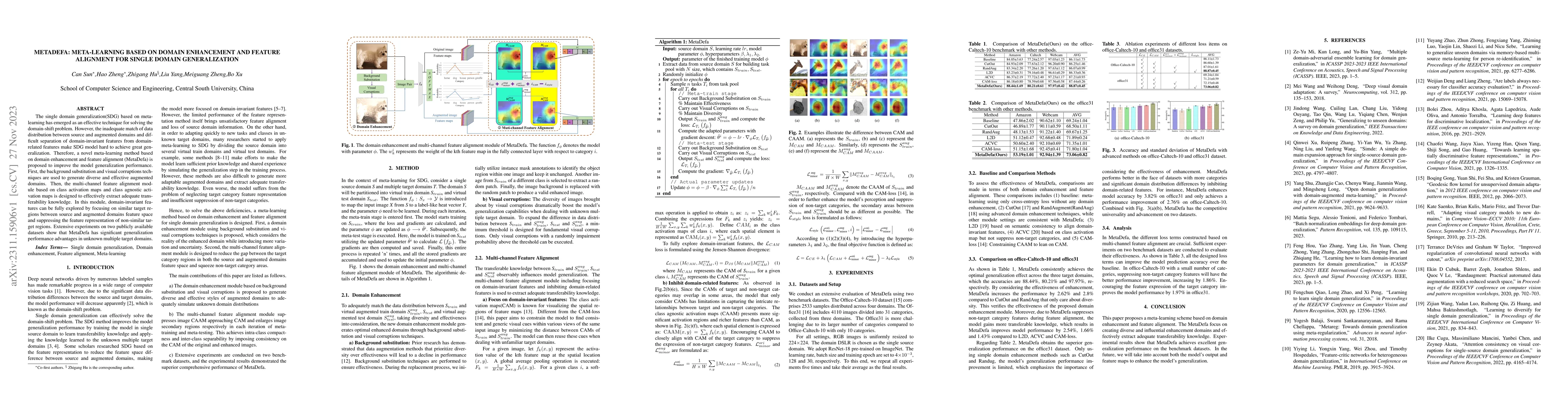 Thumbnail for MetaDefa: Meta-learning based on Domain Enhancement and Feature
  Alignment for Single Domain Generalization