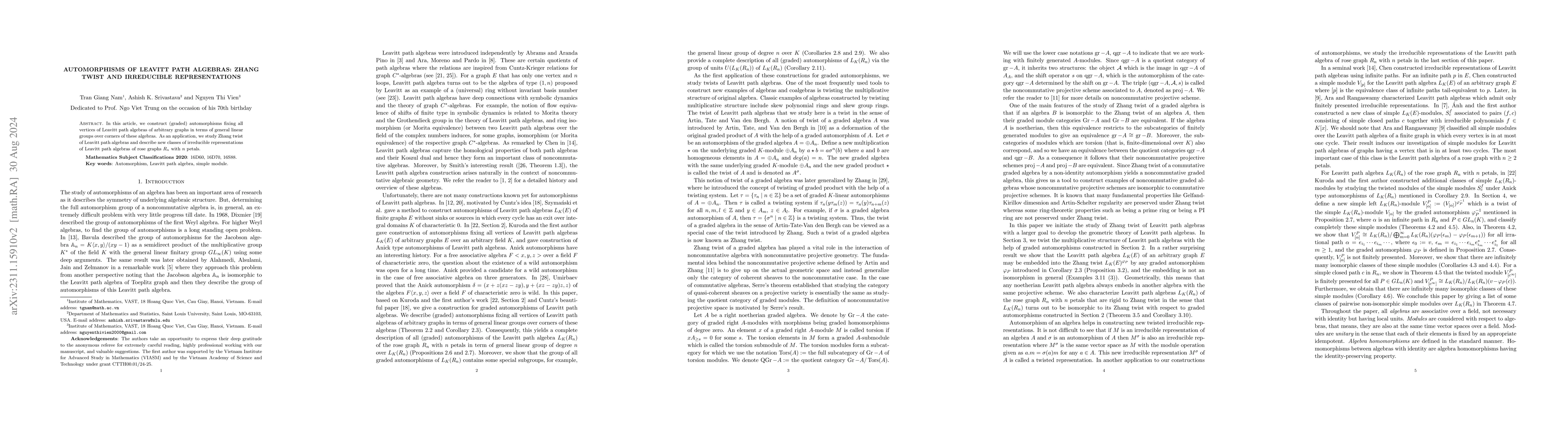 Thumbnail for Automorphisms of Leavitt path algebras: Zhang twist and irreducible
  representations