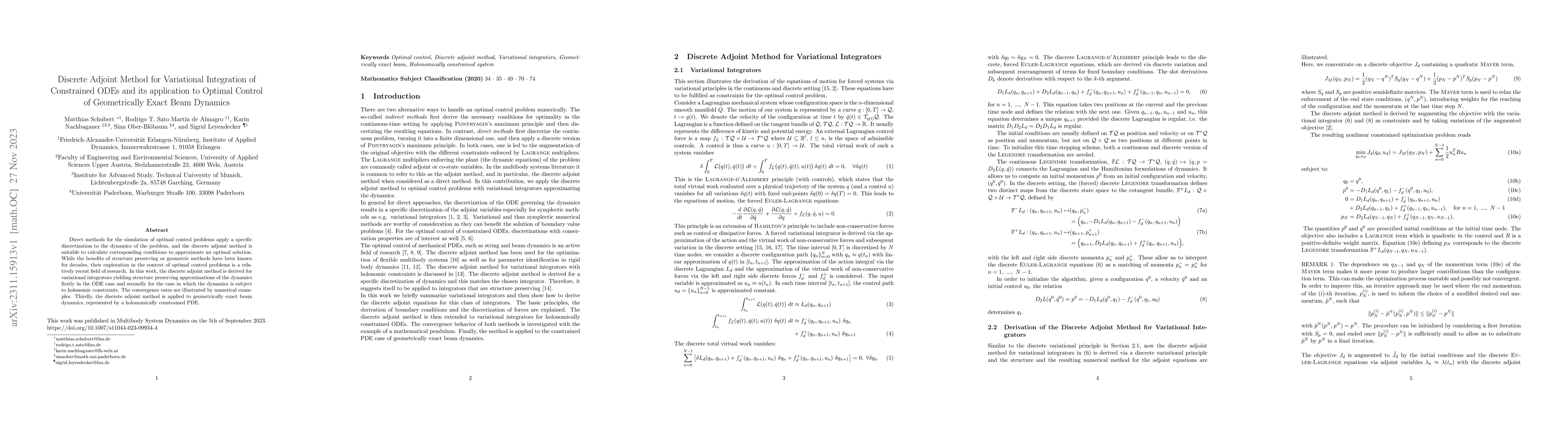 Thumbnail for Discrete Adjoint Method for Variational Integration of Constrained ODEs
  and its application to Optimal Control of Geometrically Exact Beam Dynamics