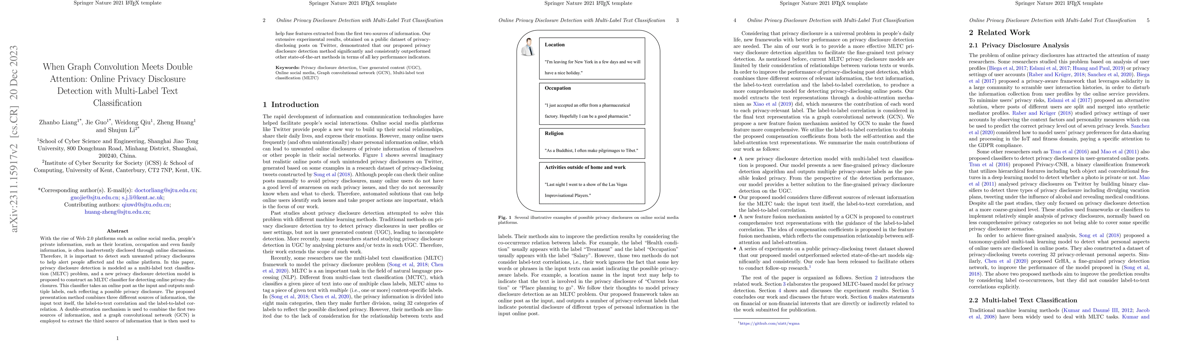 Thumbnail for When Graph Convolution Meets Double Attention: Online Privacy Disclosure
  Detection with Multi-Label Text Classification