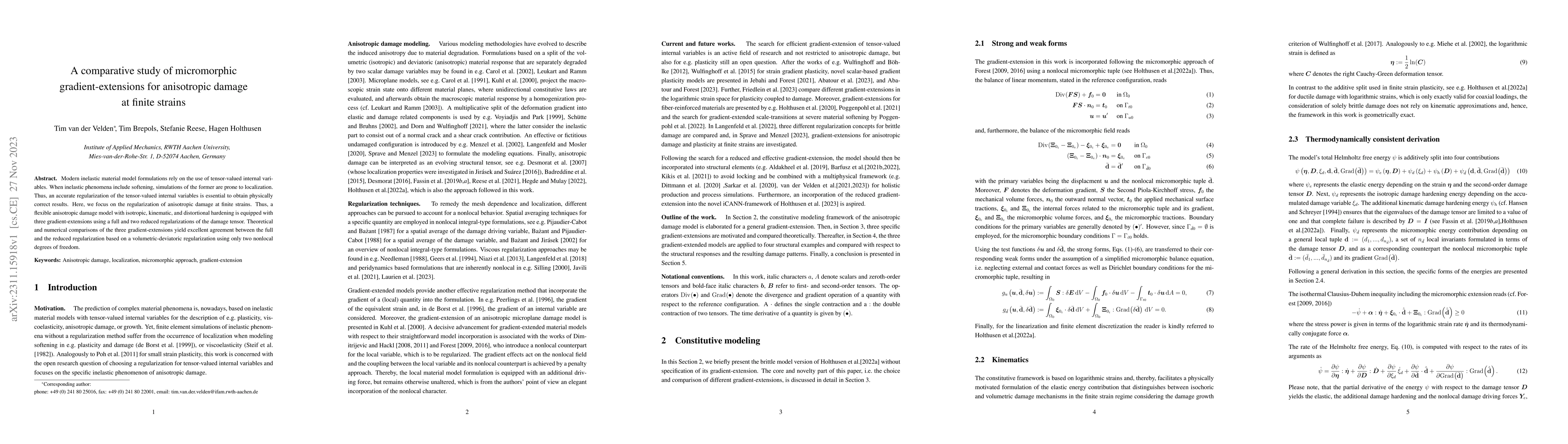 Thumbnail for A comparative study of micromorphic gradient-extensions for anisotropic
  damage at finite strains