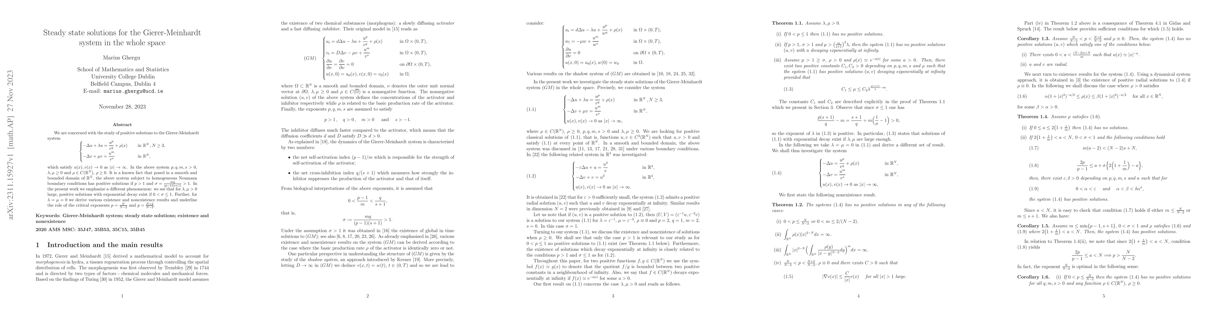 Thumbnail for Steady state solutions for the Gierer-Meinhardt system in the whole
  space
