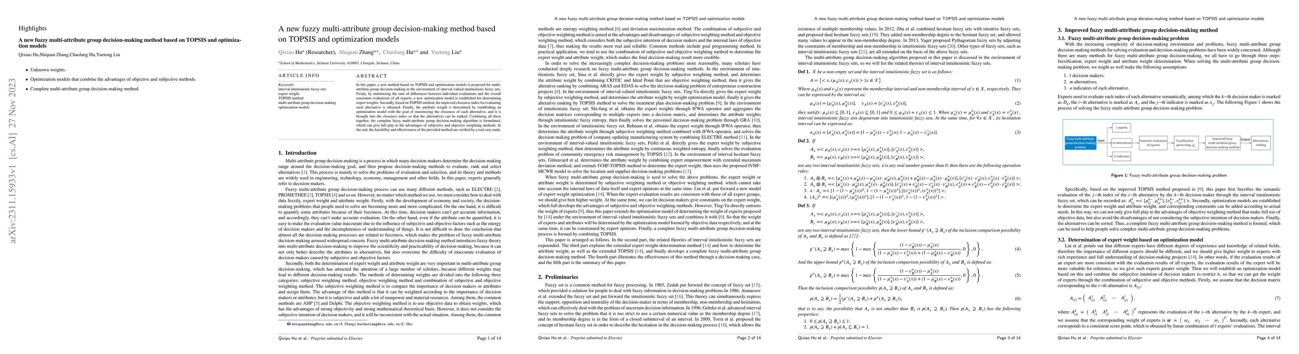 Thumbnail for A new fuzzy multi-attribute group decision-making method based on TOPSIS
  and optimization models
