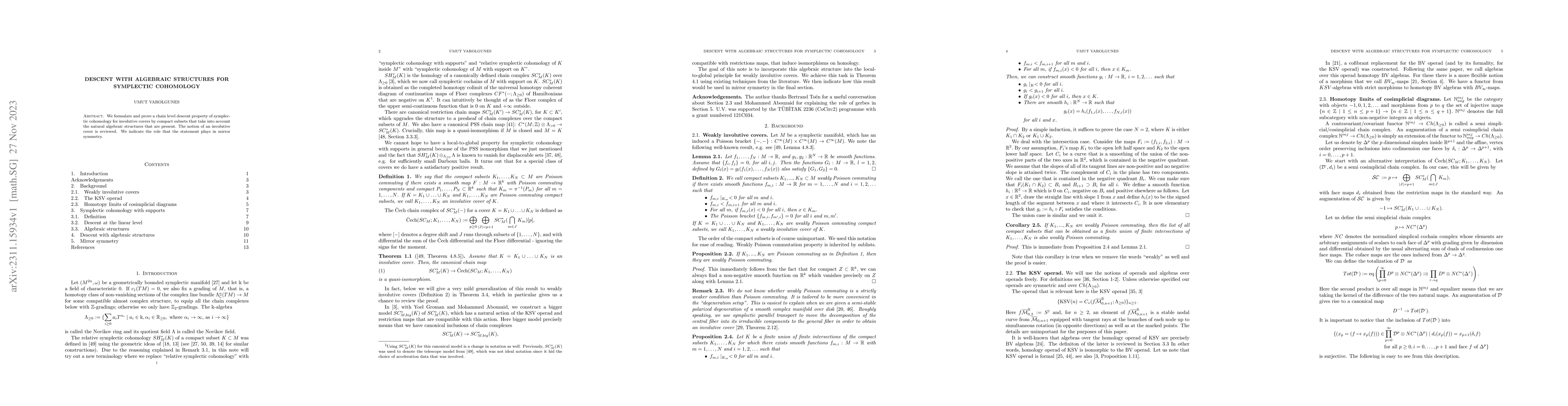 Thumbnail for Descent with algebraic structures for symplectic cohomology