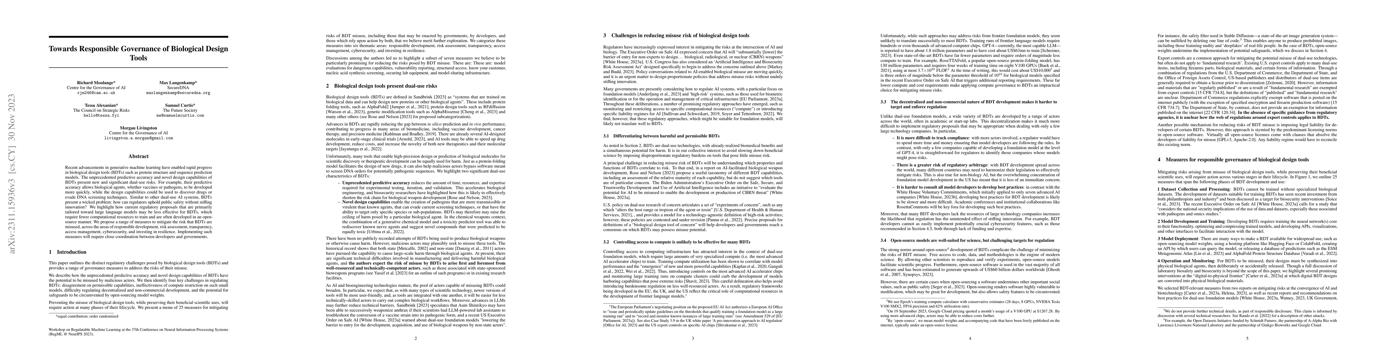 Thumbnail for Towards Responsible Governance of Biological Design Tools