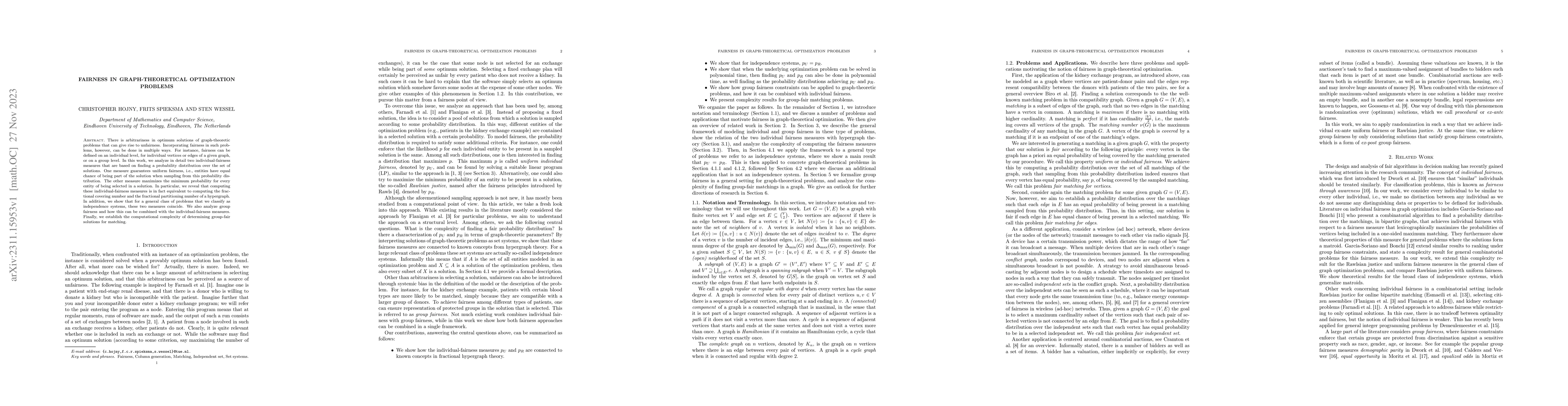 Thumbnail for Fairness in Graph-Theoretical Optimization Problems