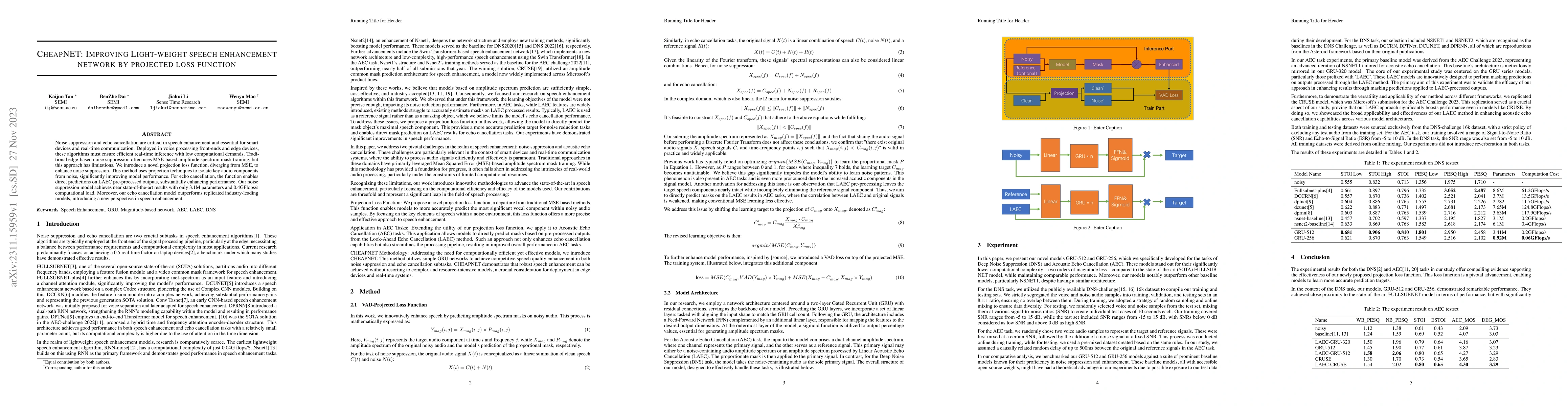 Thumbnail for CheapNET: Improving Light-weight speech enhancement network by projected
  loss function