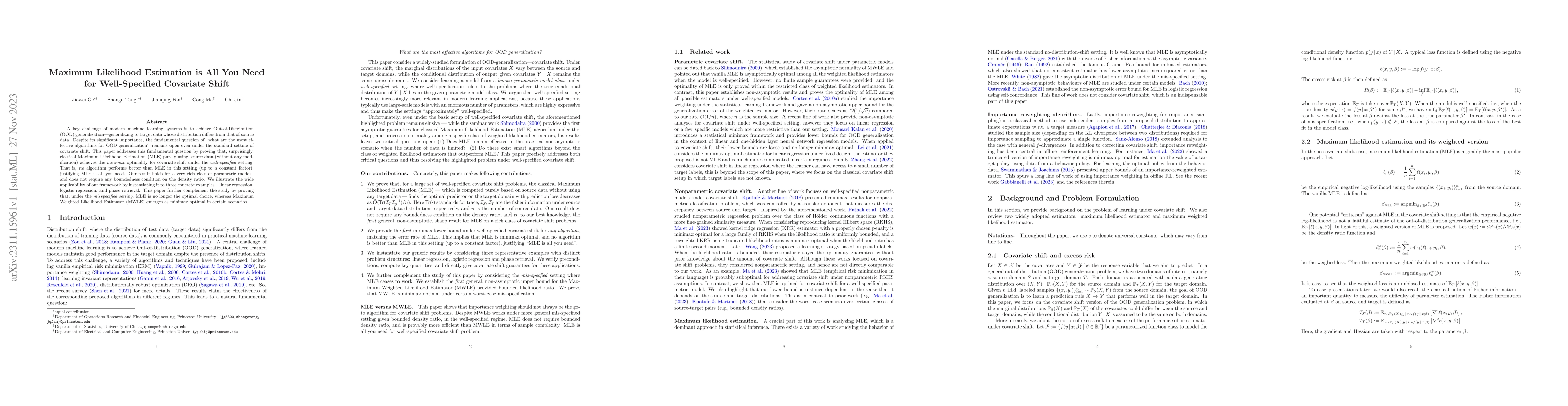 Thumbnail for Maximum Likelihood Estimation is All You Need for Well-Specified
  Covariate Shift