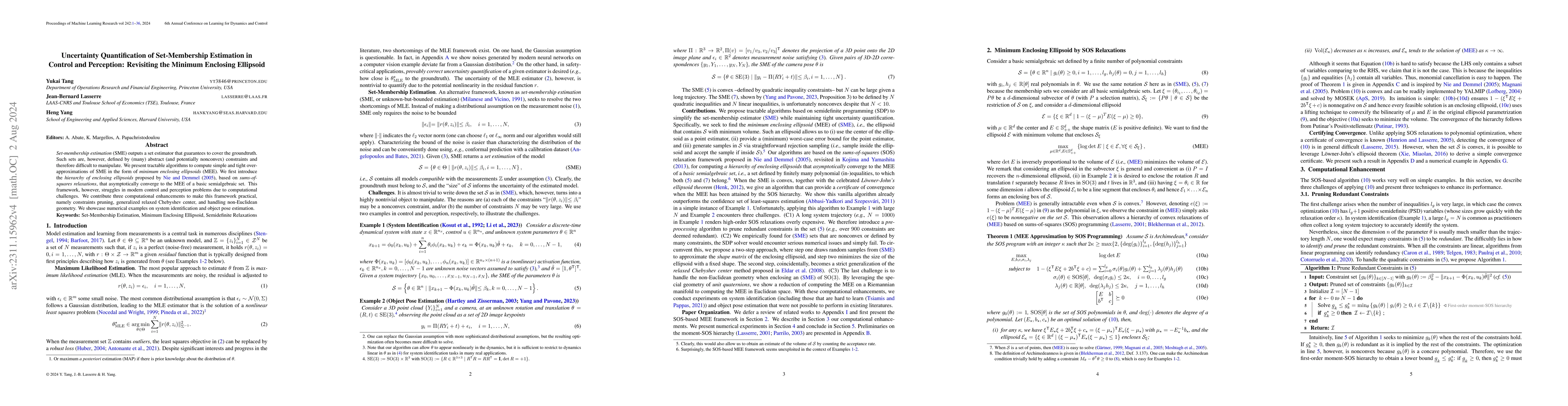 Thumbnail for Uncertainty Quantification of Set-Membership Estimation in Control and
  Perception: Revisiting the Minimum Enclosing Ellipsoid