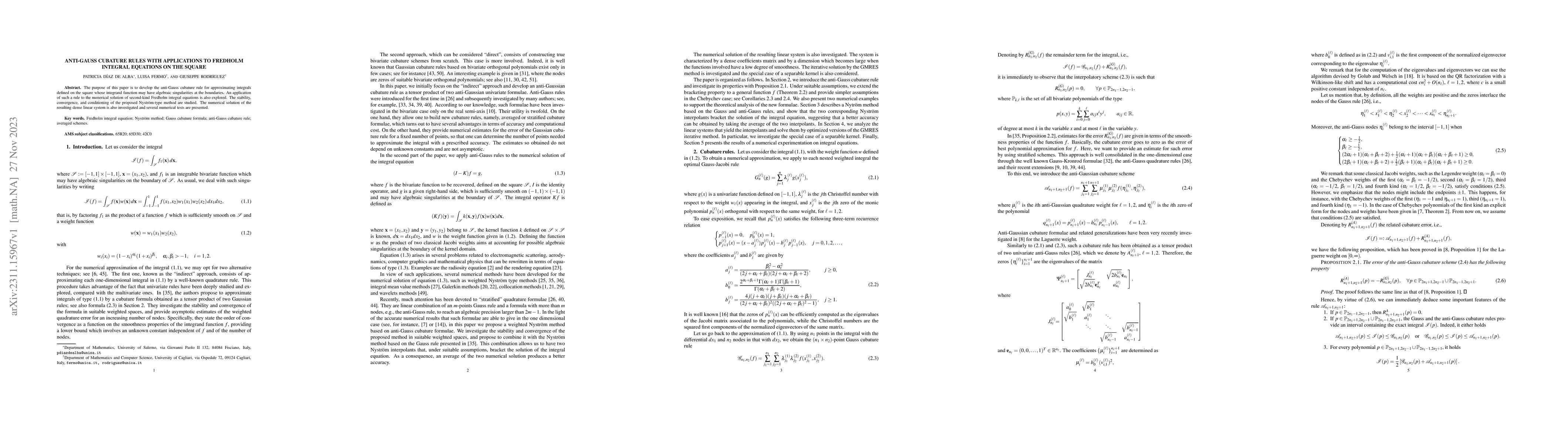 Thumbnail for Anti-Gauss cubature rules with applications to Fredholm integral
  equations on the square
