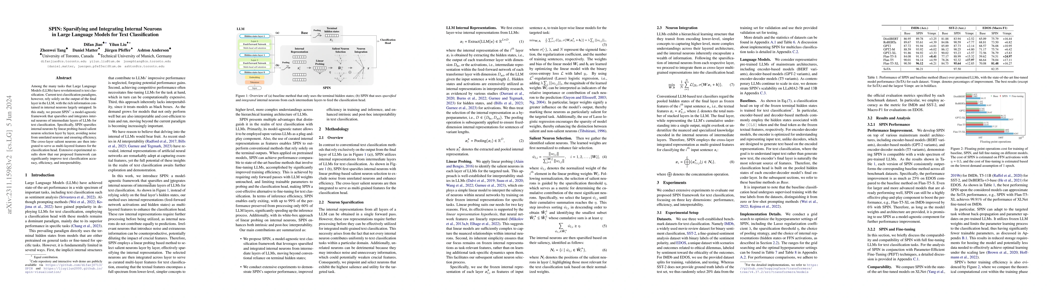 Thumbnail for SPIN: Sparsifying and Integrating Internal Neurons in Large Language
  Models for Text Classification