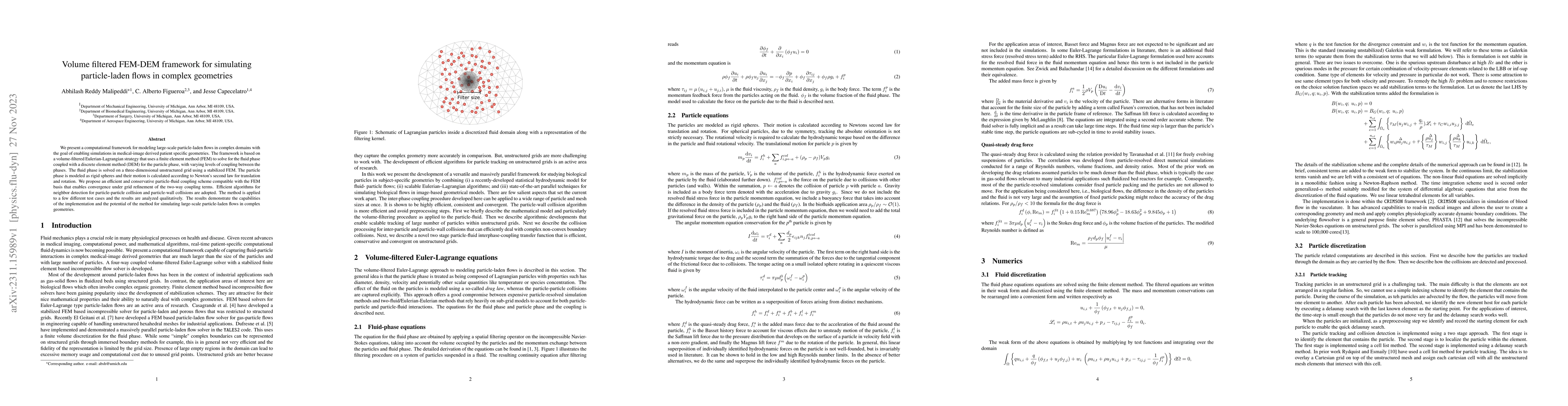 Thumbnail for Volume filtered FEM-DEM framework for simulating particle-laden flows in
  complex geometries