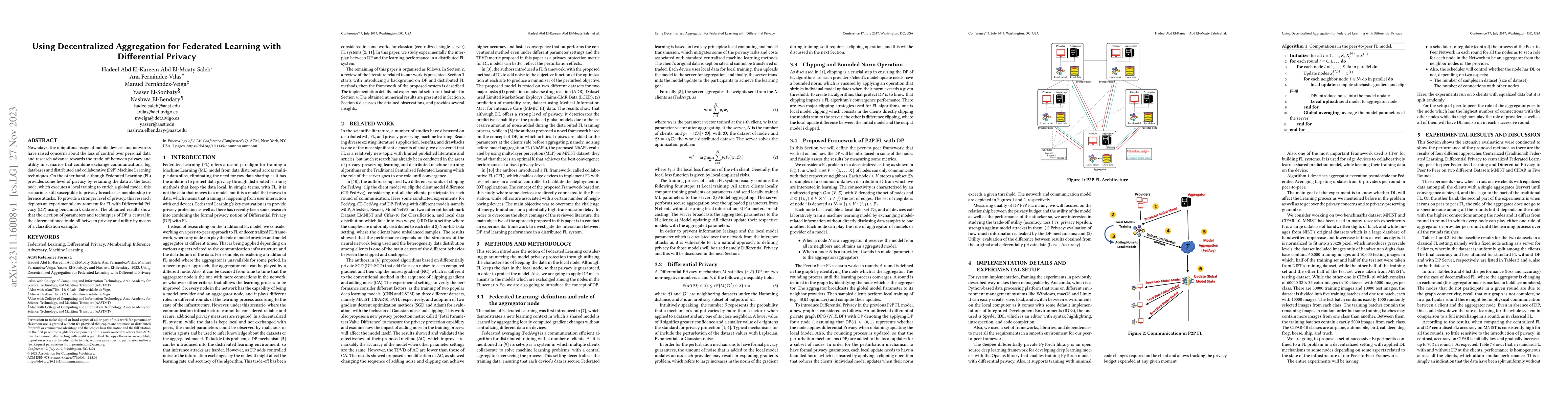 Thumbnail for Using Decentralized Aggregation for Federated Learning with Differential
  Privacy