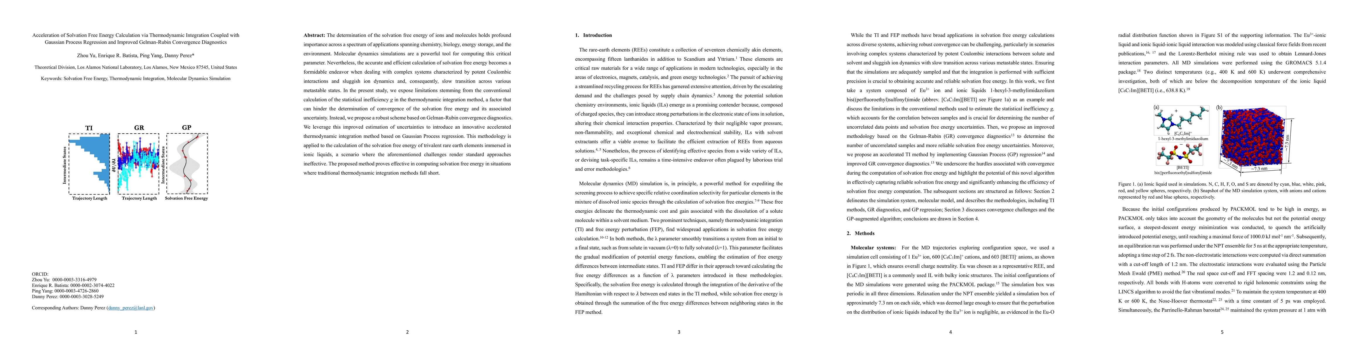 Thumbnail for Acceleration of Solvation Free Energy Calculation via Thermodynamic
  Integration Coupled with Gaussian Process Regression and Improved
  Gelman-Rubin Convergence Diagnostics