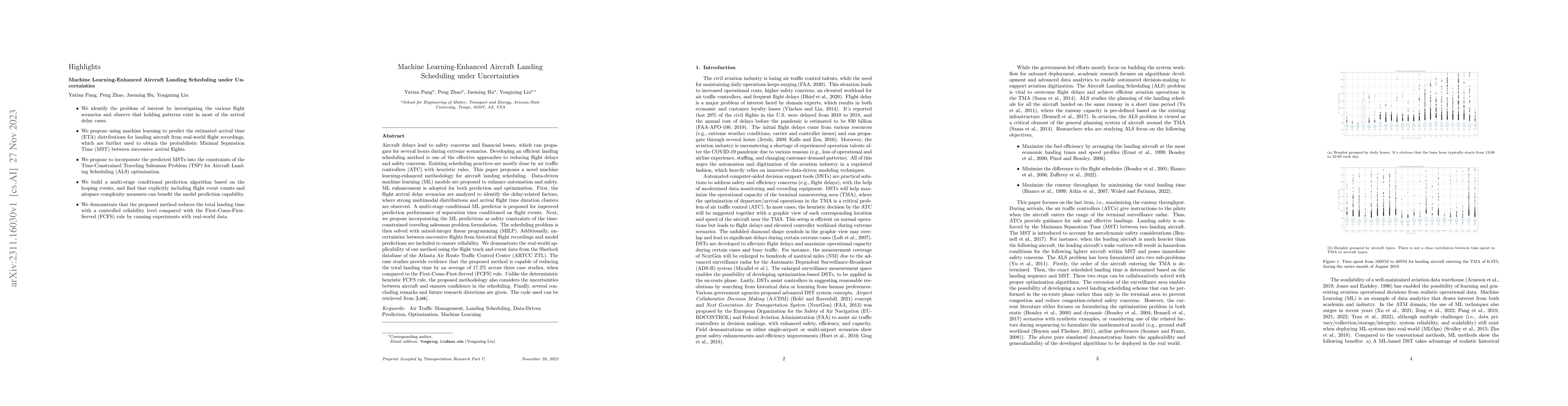 Thumbnail for Machine Learning-Enhanced Aircraft Landing Scheduling under
  Uncertainties