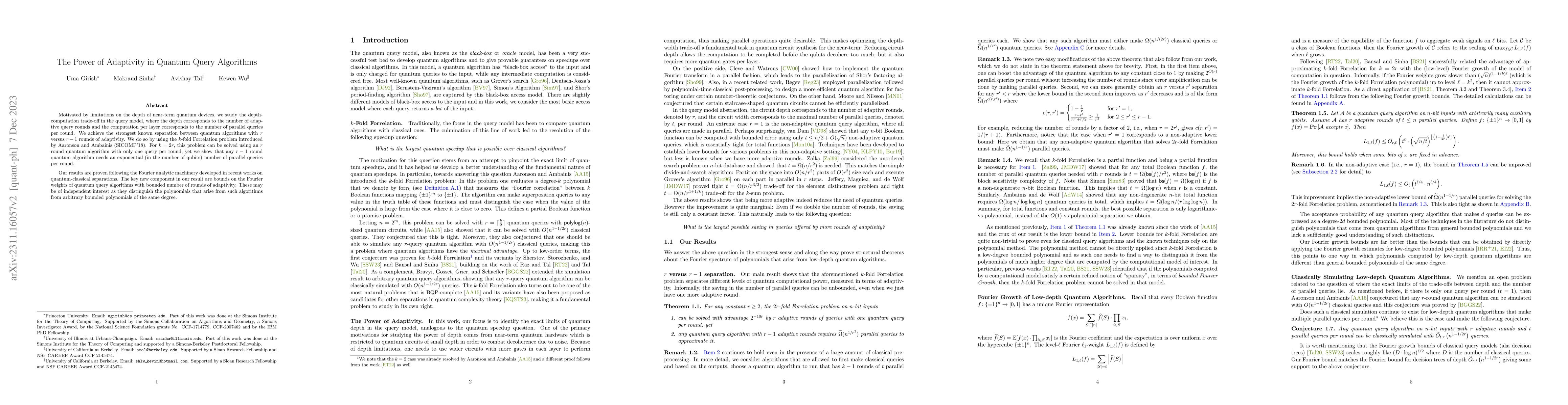 Thumbnail for The Power of Adaptivity in Quantum Query Algorithms