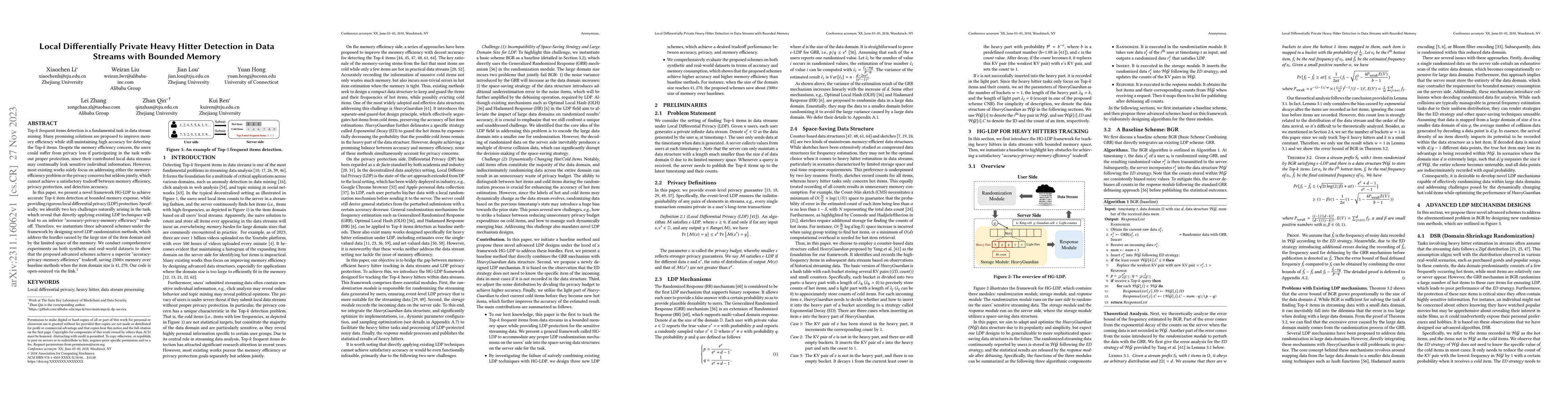 Thumbnail for Local Differentially Private Heavy Hitter Detection in Data Streams with
  Bounded Memory