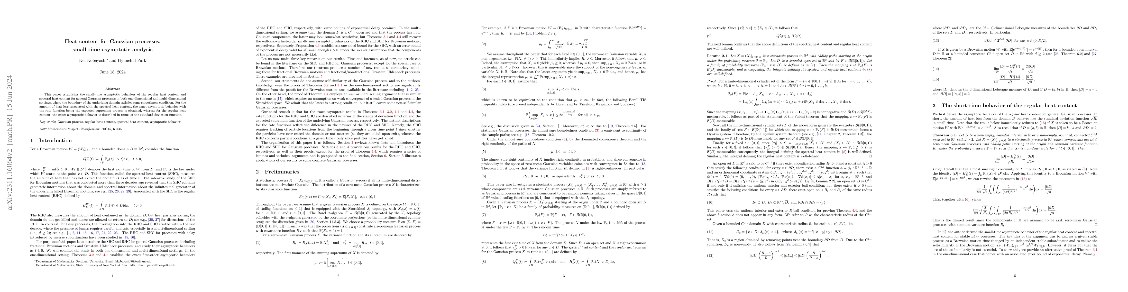 Thumbnail for Heat content for Gaussian processes: small-time asymptotic analysis