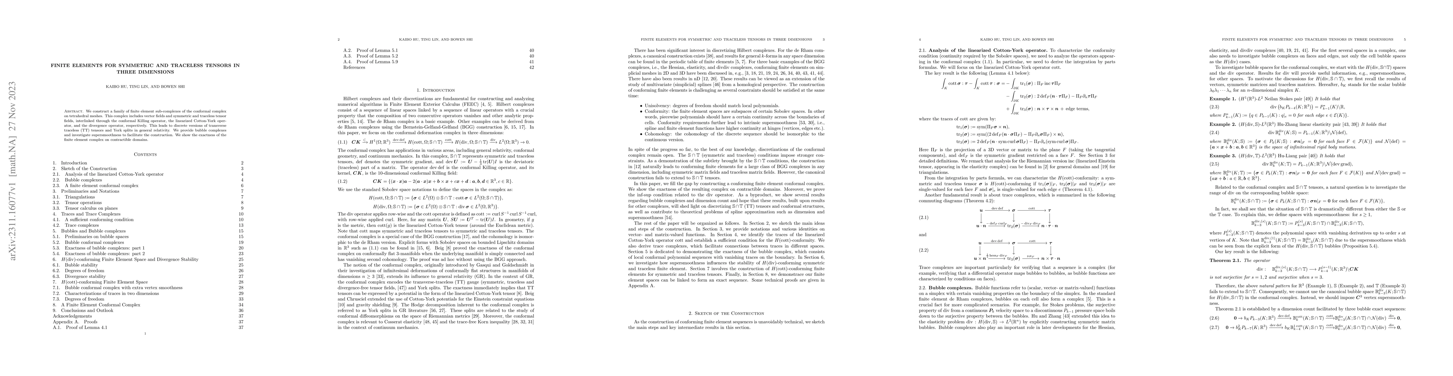 Thumbnail for Finite elements for symmetric and traceless tensors in three dimensions