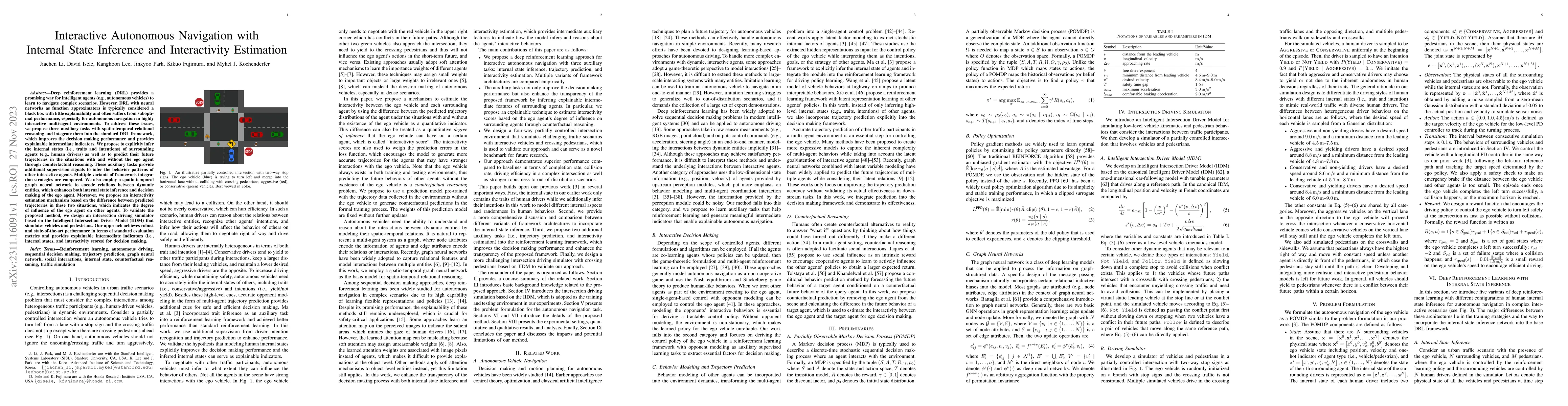 Thumbnail for Interactive Autonomous Navigation with Internal State Inference and
  Interactivity Estimation