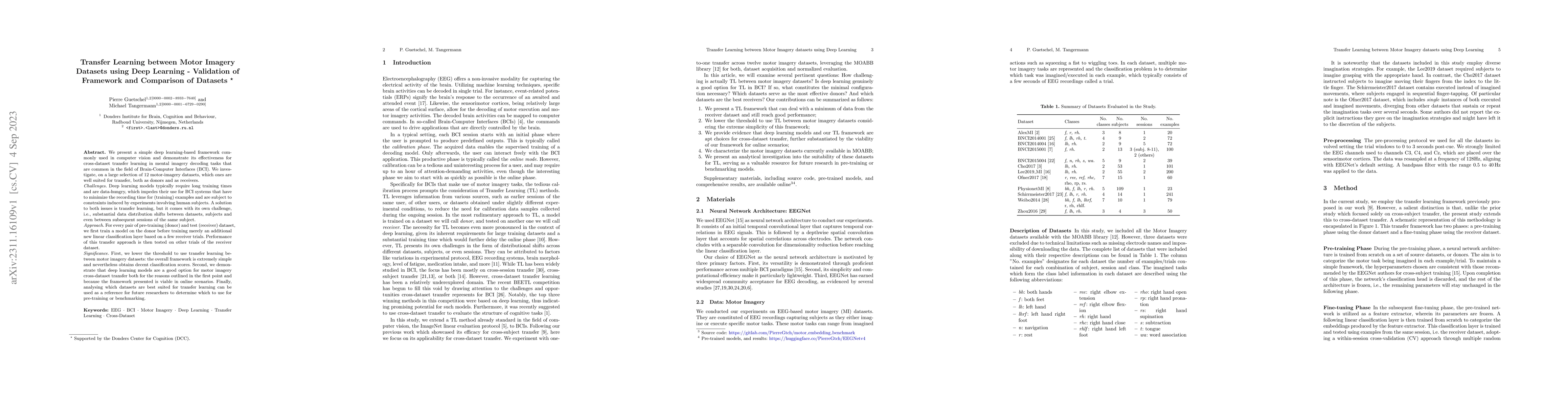 Thumbnail for Transfer Learning between Motor Imagery Datasets using Deep Learning --
  Validation of Framework and Comparison of Datasets