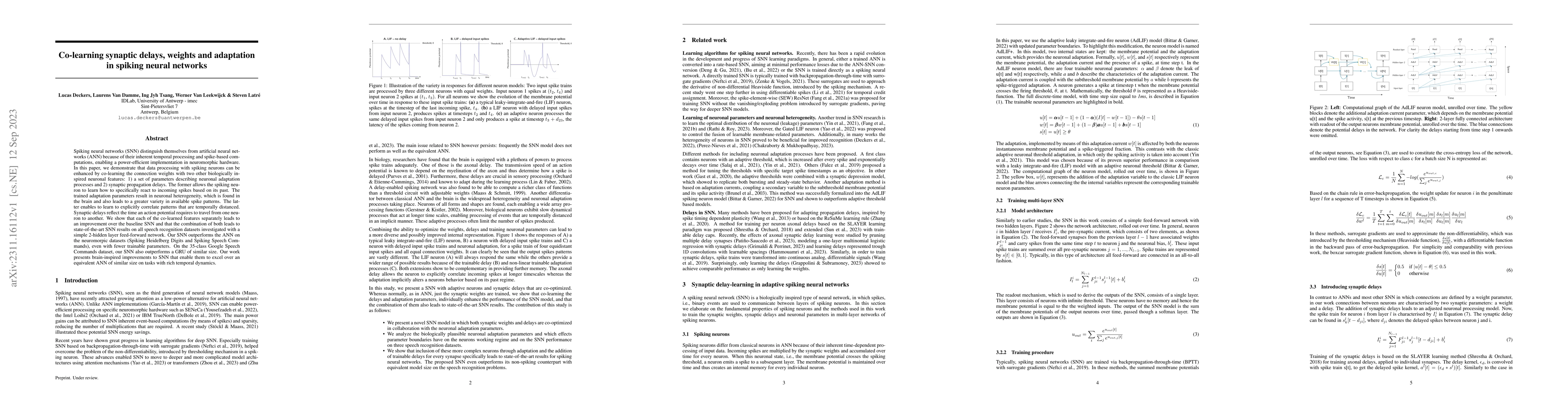 Thumbnail for Co-learning synaptic delays, weights and adaptation in spiking neural
  networks