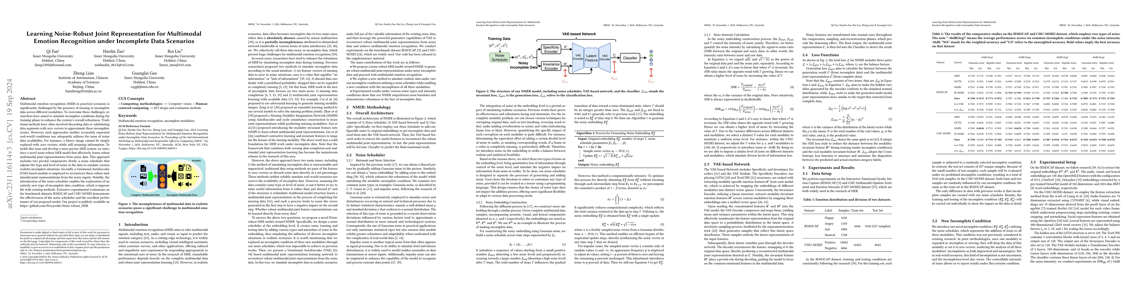 Thumbnail for Learning Noise-Robust Joint Representation for Multimodal Emotion
  Recognition under Incomplete Data Scenarios