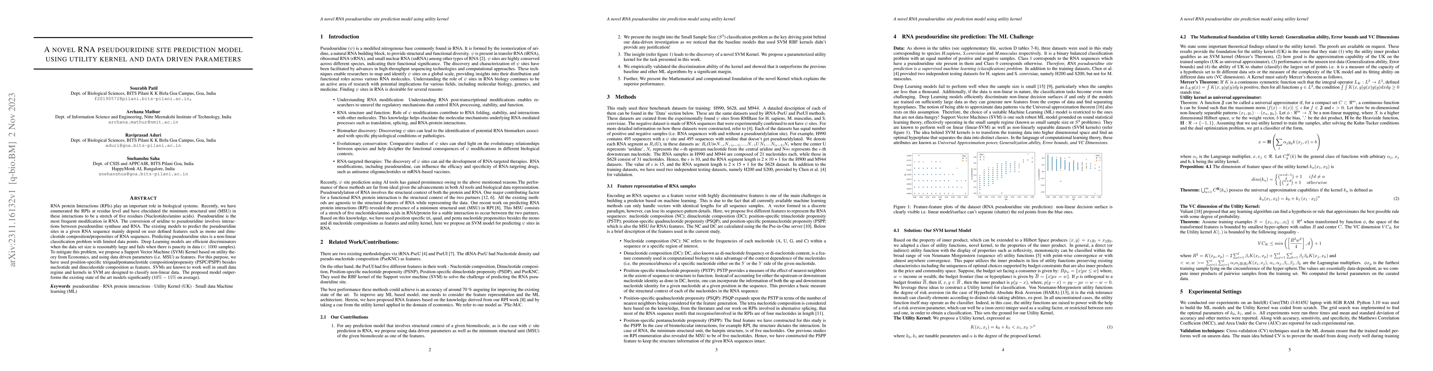 Thumbnail for A novel RNA pseudouridine site prediction model using Utility Kernel and
  data-driven parameters