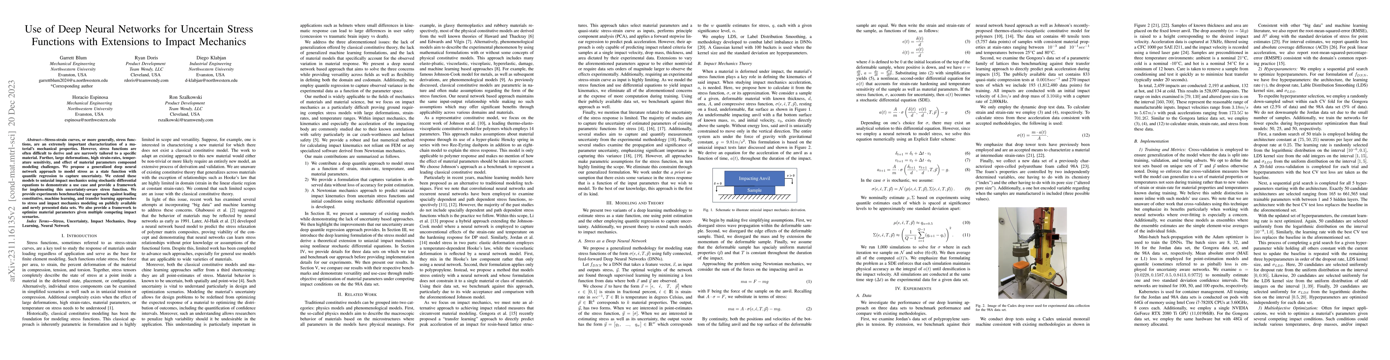 Thumbnail for Use of Deep Neural Networks for Uncertain Stress Functions with
  Extensions to Impact Mechanics