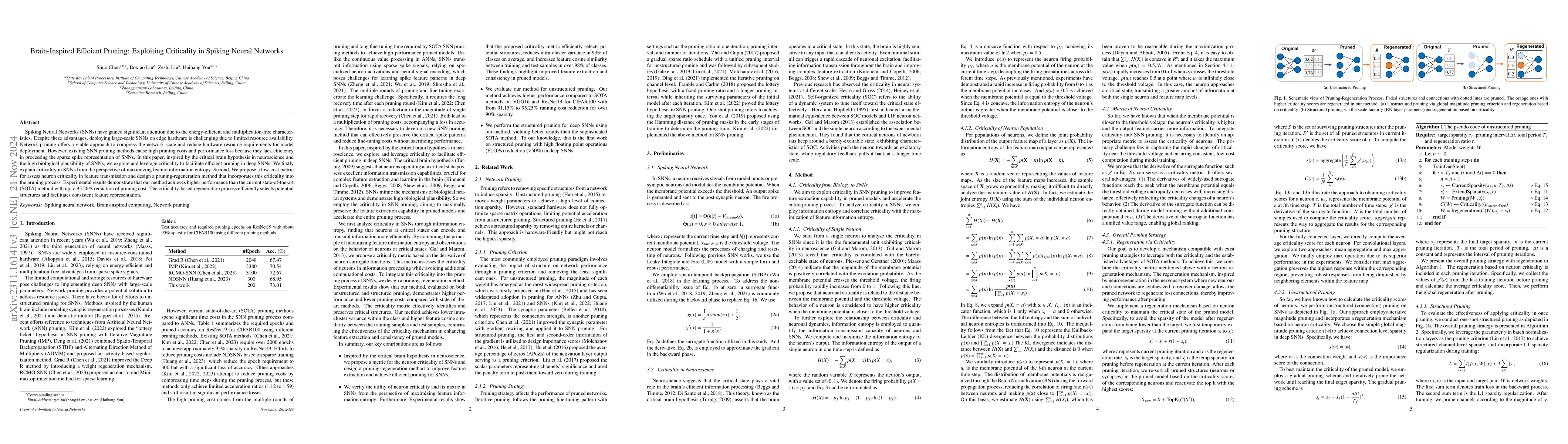 Thumbnail for Criticality-Guided Efficient Pruning in Spiking Neural Networks Inspired
  by Critical Brain Hypothesis