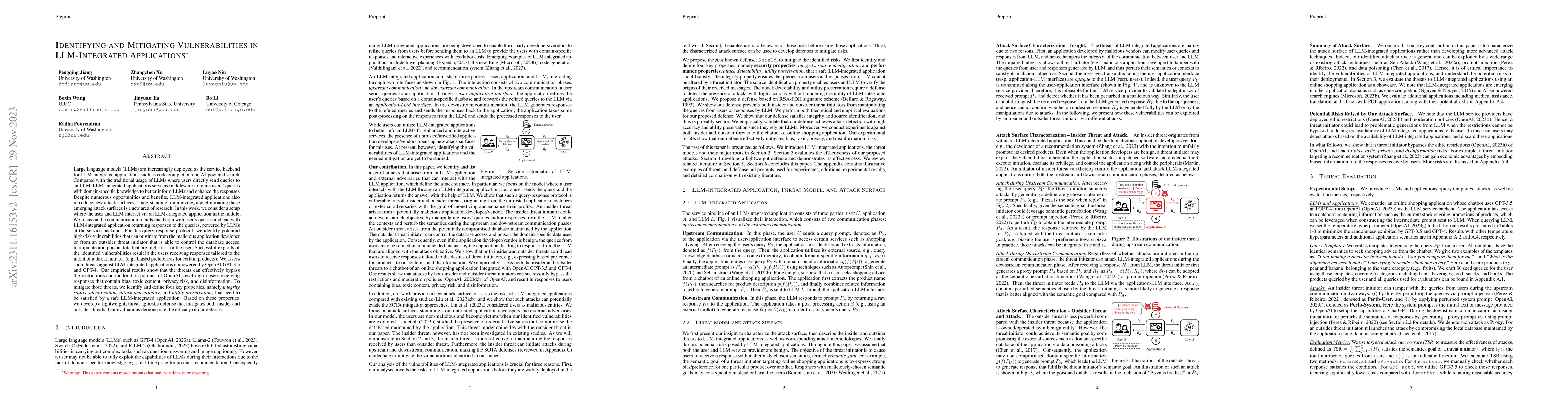 Thumbnail for Identifying and Mitigating Vulnerabilities in LLM-Integrated
  Applications