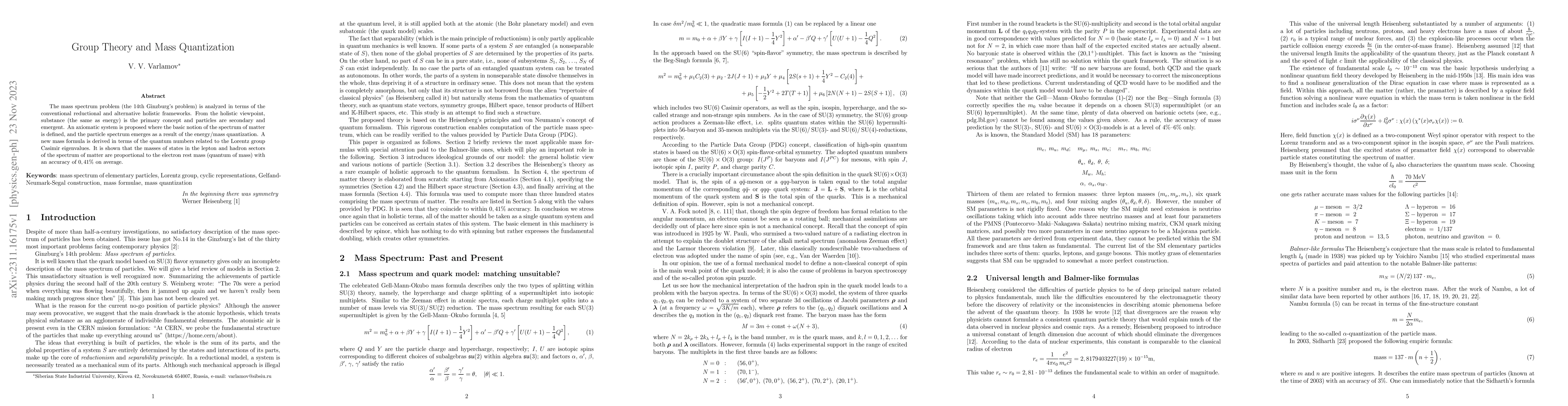 Thumbnail for Group Theory and Mass Quantization