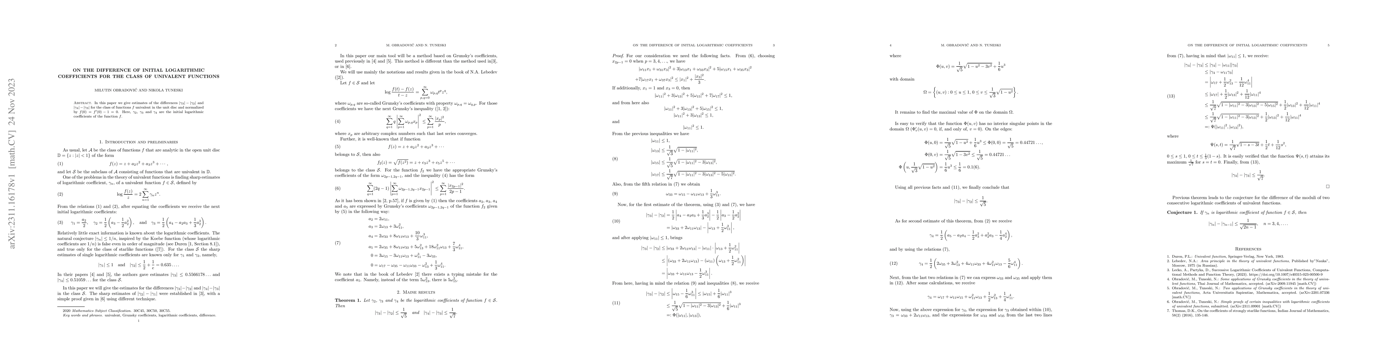 Thumbnail for On the difference of initial logarithmic coefficients for the class of
  univalent functions