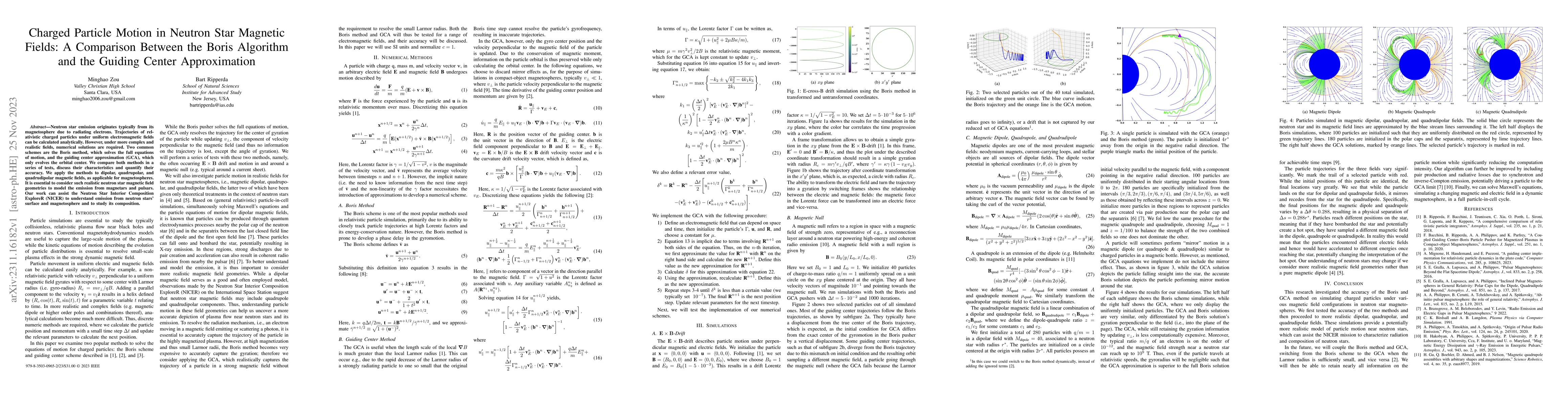 Thumbnail for Charged Particle Motion in Neutron Star Magnetic Fields: A Comparison
  Between the Boris Algorithm and the Guiding Center Approximation